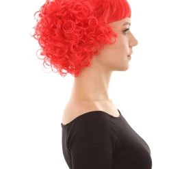 HPO Women's Short Red Cute Curly Wavy Wig | Party Ready Fancy Cosplay Halloween Wig | Premium Breathable Capless Cap