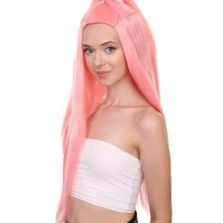 HPO Chromatic Pop Angel | Bubblegum Pink Half Up Wig With Wrapped Top Knot | Premium Halloween Wig Women's