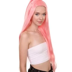 HPO Chromatic Pop Angel | Bubblegum Pink Half Up Wig With Wrapped Top Knot | Premium Halloween Wig Women's