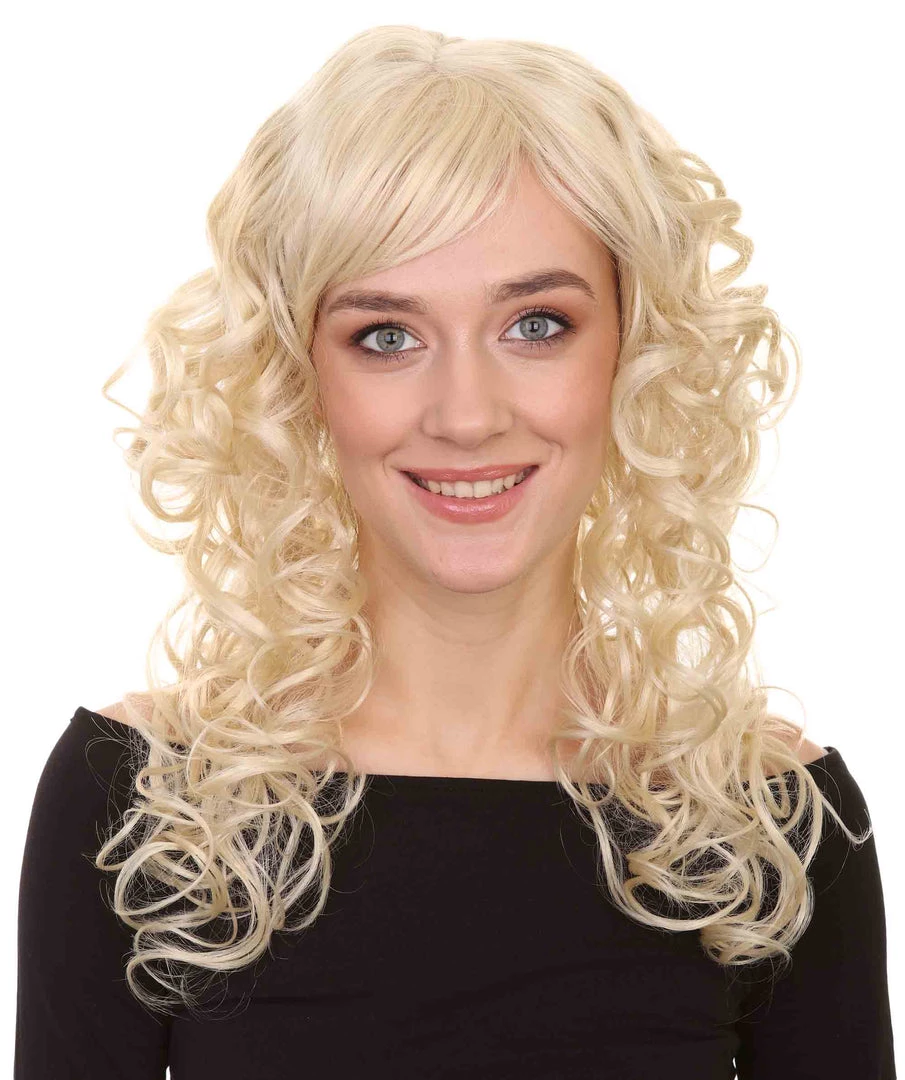 HPO Men's Adult Womens Wig | Curly Long Princess Blonde Cosplay Halloween Wig | Premium Breathable Capless Cap
