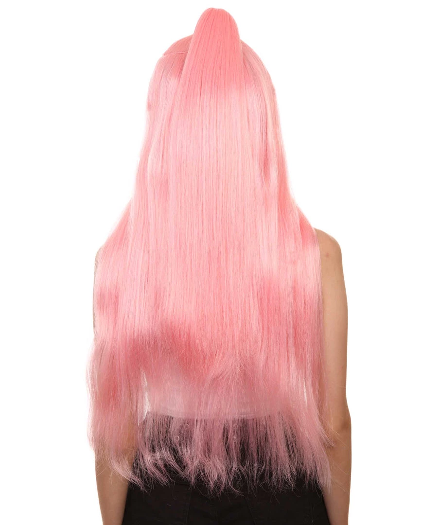 HPO Chromatic Pop Angel | Bubblegum Pink Half Up Wig With Wrapped Top Knot | Premium Halloween Wig Women's