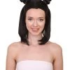 HPO Shoulder Length Double Bun Black Hair Women's Wig - Capless Cap Design