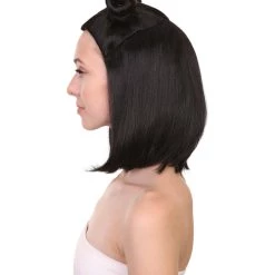 HPO Shoulder Length Double Bun Black Hair Women's Wig - Capless Cap Design