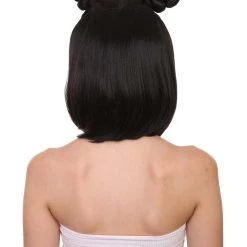 HPO Shoulder Length Double Bun Black Hair Women's Wig - Capless Cap Design
