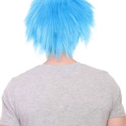 HPO Men's Blue Mad Scientist Wig & Mustache | Mens Cosplay Halloween Wig | Premium Breathable Capless Cap