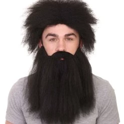 HPO Caveman Mens Wig And Beard Set Collection | Stone Age Cosplay Halloween Wig | Premium Breathable Capless Cap
