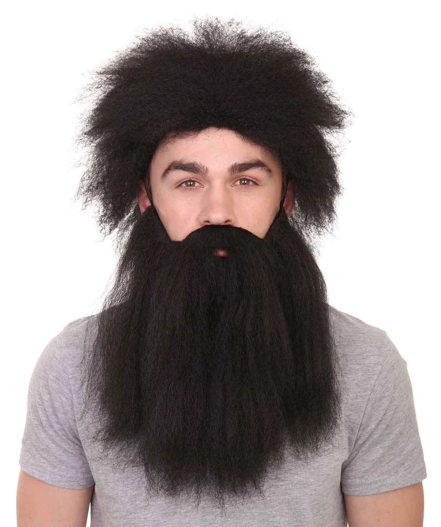 HPO Caveman Mens Wig And Beard Set Collection | Stone Age Cosplay Halloween Wig | Premium Breathable Capless Cap