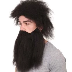 HPO Caveman Mens Wig And Beard Set Collection | Stone Age Cosplay Halloween Wig | Premium Breathable Capless Cap