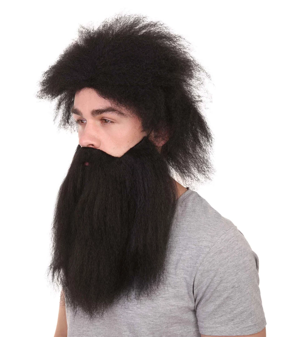HPO Caveman Mens Wig And Beard Set Collection | Stone Age Cosplay Halloween Wig | Premium Breathable Capless Cap