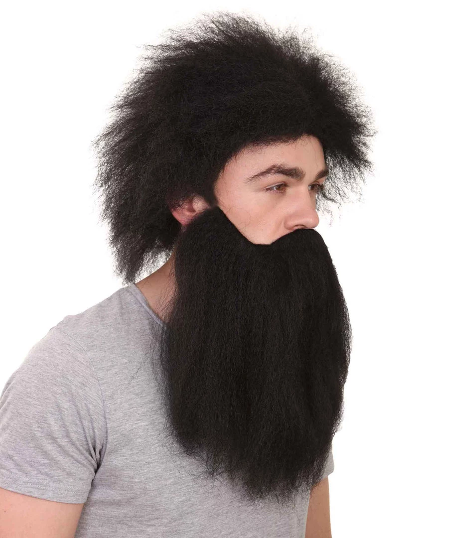 HPO Caveman Mens Wig And Beard Set Collection | Stone Age Cosplay Halloween Wig | Premium Breathable Capless Cap