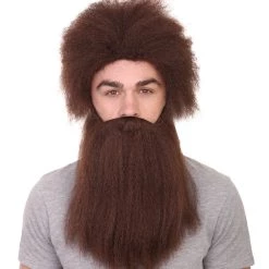 HPO Caveman Mens Wig And Beard Set Collection | Stone Age Cosplay Halloween Wig | Premium Breathable Capless Cap