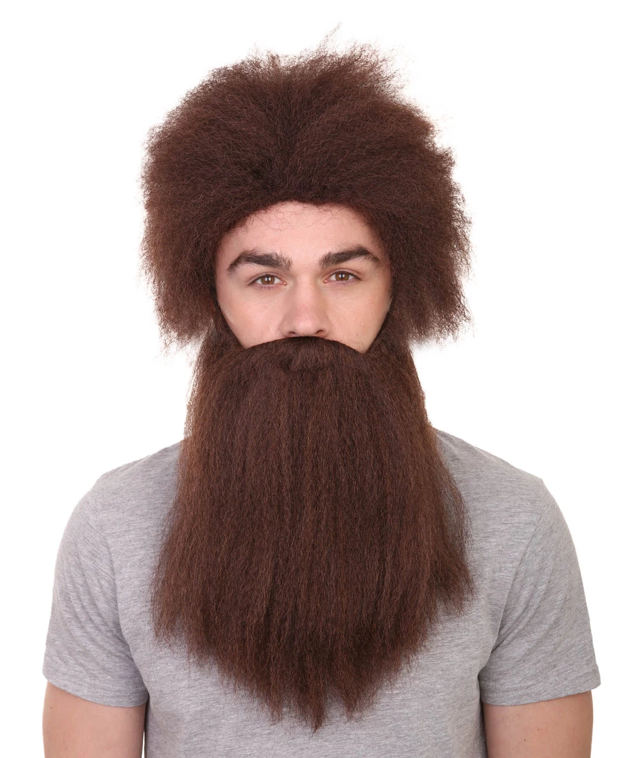 HPO Caveman Mens Wig And Beard Set Collection | Stone Age Cosplay Halloween Wig | Premium Breathable Capless Cap