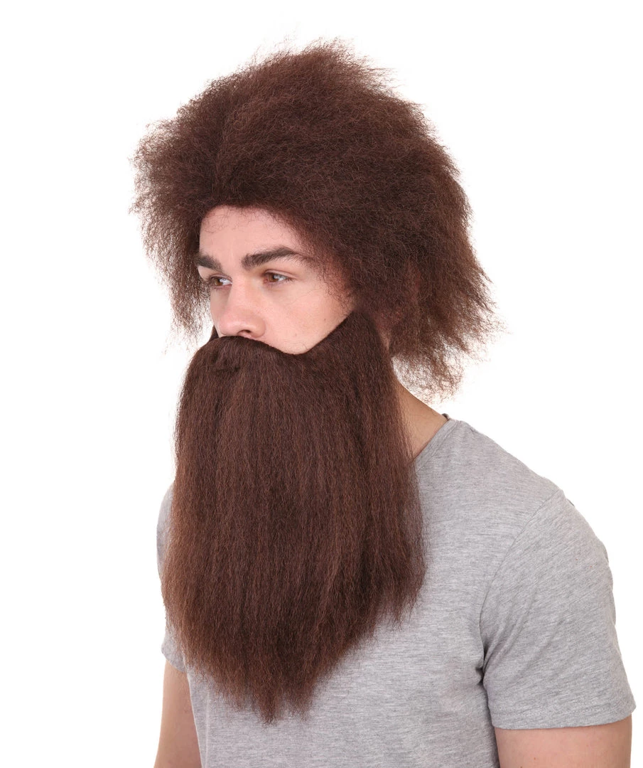 HPO Caveman Mens Wig And Beard Set Collection | Stone Age Cosplay Halloween Wig | Premium Breathable Capless Cap