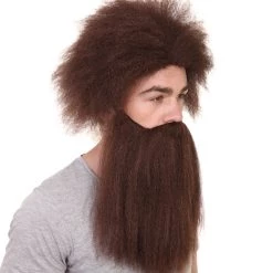 HPO Caveman Mens Wig And Beard Set Collection | Stone Age Cosplay Halloween Wig | Premium Breathable Capless Cap