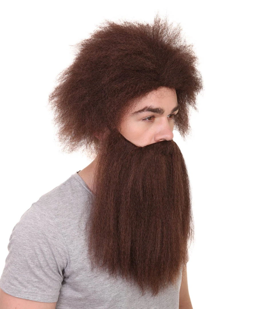 HPO Caveman Mens Wig And Beard Set Collection | Stone Age Cosplay Halloween Wig | Premium Breathable Capless Cap