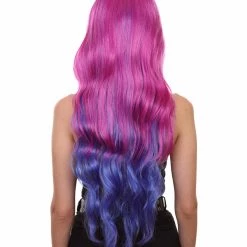 HPO Womens Fantasy Curly Wavy Wig | Purple & Blue TV/Movie Wigs | Premium Breathable Capless Cap