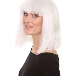 HPO Men's White Witch Adult Womens Wig | Horror Character Cosplay Halloween Wig | Premium Breathable Capless Cap