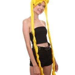 HPO Womens Anime Ponytail Bun | Braided Sexy Cosplay Party Halloween Wig | Premium Breathable Capless Cap