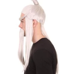 HPO Martial Arts Master Mens Wig Beard Eyebrow Set | Asian Wig | Premium Breathable Capless Cap