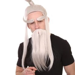 HPO Martial Arts Master Mens Wig Beard Eyebrow Set | Asian Wig | Premium Breathable Capless Cap