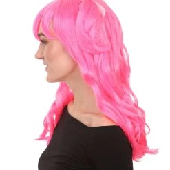 HPO Men's Long Pink Womens Pigtails | Long Pink Character Cosplay Halloween Wig | Premium Breathable Capless Cap