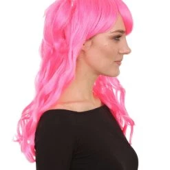 HPO Men's Long Pink Womens Pigtails | Long Pink Character Cosplay Halloween Wig | Premium Breathable Capless Cap