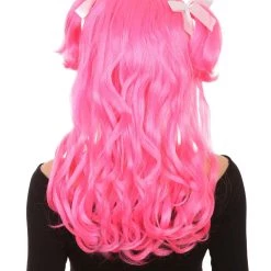 HPO Men's Long Pink Womens Pigtails | Long Pink Character Cosplay Halloween Wig | Premium Breathable Capless Cap