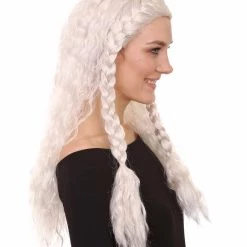 HPO Viking Princess Womens Wig | White Royal Character Cosplay Halloween Wig | Premium Breathable Capless Cap