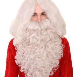 HPO Mens Santa Claus Wig And Beard Set | White Christmas Wig | Premium Breathable Capless Cap