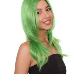 HPO Clown Girl Green Long Wig | Character Cosplay Halloween Wig | Premium Breathable Capless Cap Women's