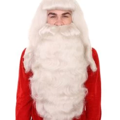 HPO Mens Santa Claus Long Wig And Beard Set | White Merry Christmas Santa Wig | Premium Breathable Capless Cap Men's