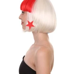 FLAGWIGS Panama Flag Sport Party Bob Wig | National Pride Red White Blue Wig | Premium Breathable Capless Cap Women's