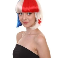 FLAGWIGS Panama Flag Sport Party Bob Wig | National Pride Red White Blue Wig | Premium Breathable Capless Cap Women's