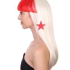 FLAGWIGS Panama Flag Sport Party Long Bob Wig | National Pride White Red Blue Wig | Premium Breathable Capless Cap Women's