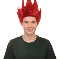 Adult Men's Medium Length Halloween Cosplay Spiked Red Riot Costume Wig, Synthetic Soft Fiber Hair, Perfect For Your Next Anime Festival Or Convention | HPO