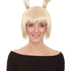 HPO Rabbit Blonde Womens Bob Wig | Animal Rabit Character Cosplay Halloween Wig | Premium Breathable Capless Cap Men's