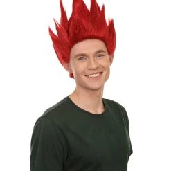 Adult Men's Medium Length Halloween Cosplay Spiked Red Riot Costume Wig, Synthetic Soft Fiber Hair, Perfect For Your Next Anime Festival Or Convention | HPO