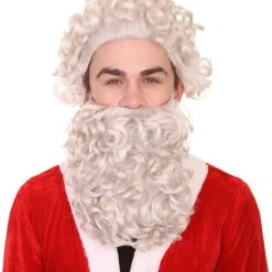 HPO Men's Santa Claus Wig And Beard Set | Curly Wig | Premium Breathable Capless Cap