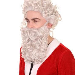 HPO Men's Santa Claus Wig And Beard Set | Curly Wig | Premium Breathable Capless Cap