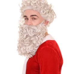 HPO Men's Santa Claus Wig And Beard Set | Curly Wig | Premium Breathable Capless Cap