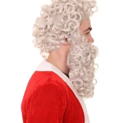 HPO Men's Santa Claus Wig And Beard Set | Curly Wig | Premium Breathable Capless Cap