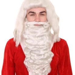 HPO Men's Mens Father Xmas Santa Claus Wig And Beard Set | White Merry Christmas Santa Wig | Premium Breathable Capless Cap