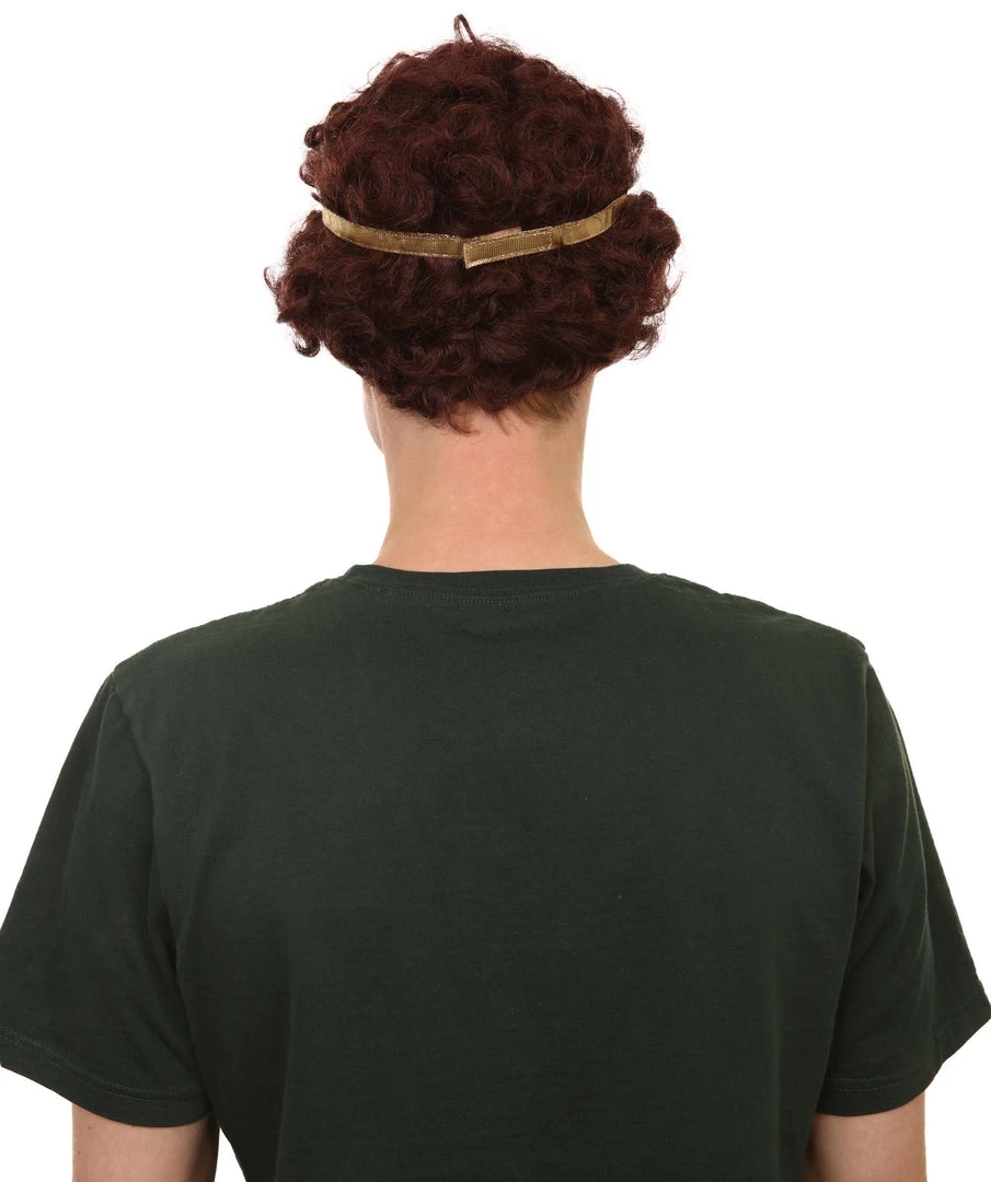 Adult Men's 9" Inch Short Length Curly Brown Halloween Cosplay Anime Heron Costume Wig With Gold Band, Synthetic Soft Fiber Hair, Perfect For Your Next Festival And Group Anime Party! | HPO