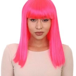 HPO Men's Womens Long Bob Wig | Neon Pink Cosplay Halloween Wig | Premium Breathable Capless Cap
