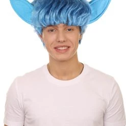 Adult Men's 9" Inch Short Length Halloween Cosplay Animated Elf Blue Wig With Ears, Synthetic Soft Fiber Hair, Perfect For Your Next Convention And Roleplay Costume! | HPO