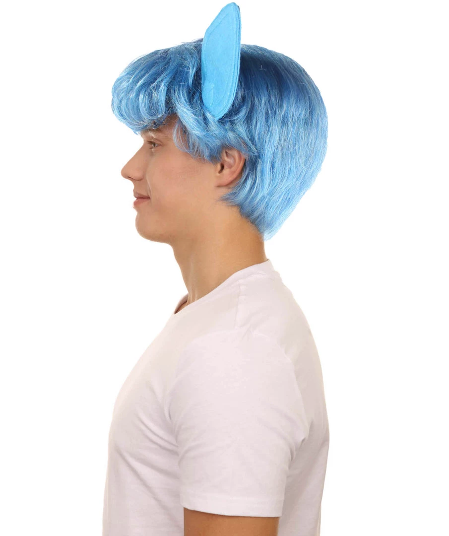 Adult Men's 9" Inch Short Length Halloween Cosplay Animated Elf Blue Wig With Ears, Synthetic Soft Fiber Hair, Perfect For Your Next Convention And Roleplay Costume! | HPO