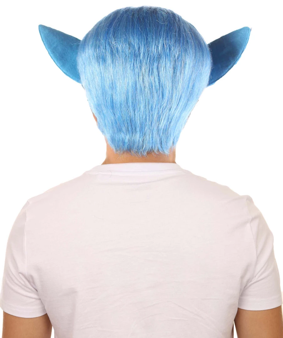 Adult Men's 9" Inch Short Length Halloween Cosplay Animated Elf Blue Wig With Ears, Synthetic Soft Fiber Hair, Perfect For Your Next Convention And Roleplay Costume! | HPO