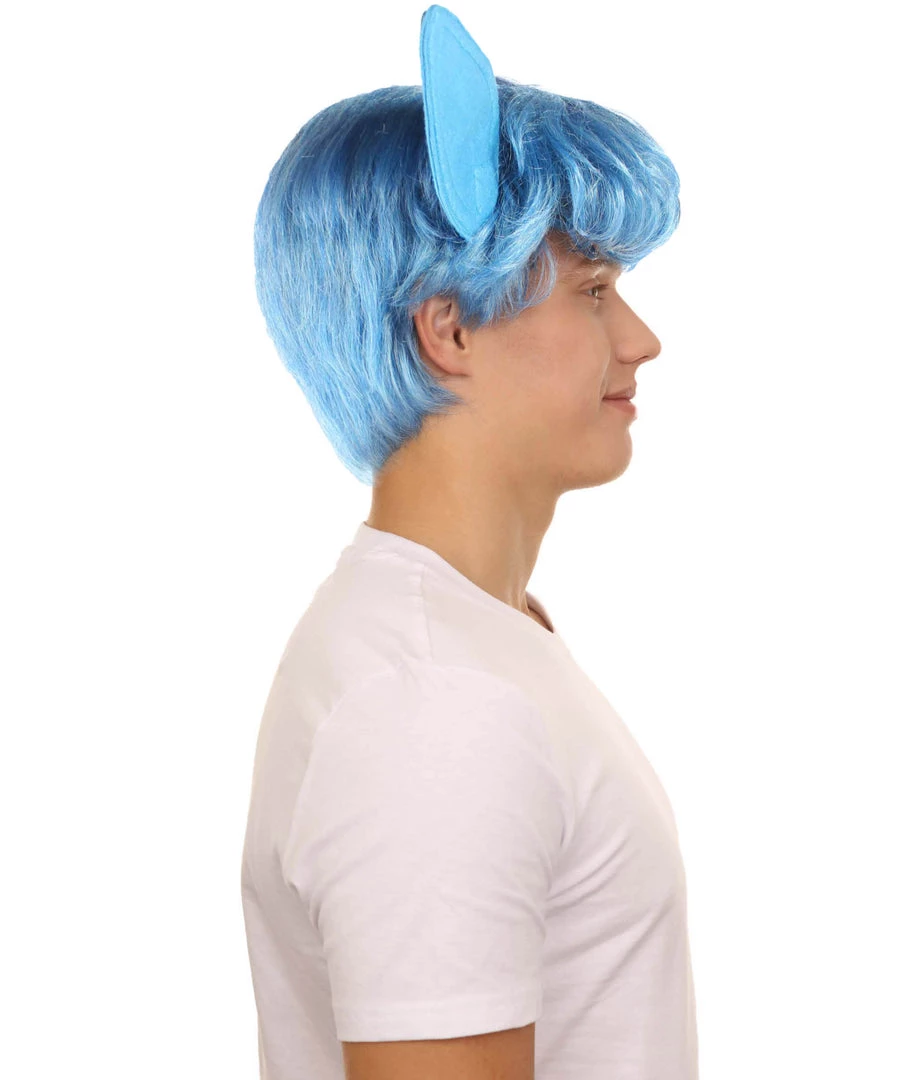 Adult Men's 9" Inch Short Length Halloween Cosplay Animated Elf Blue Wig With Ears, Synthetic Soft Fiber Hair, Perfect For Your Next Convention And Roleplay Costume! | HPO