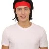 Adult Men's 12" Inch Medium Length Halloween Cosplay Animated Video Game Retro Fighter Of The Streets Wig, Synthetic Soft Fibers With Red Headband, | HPO