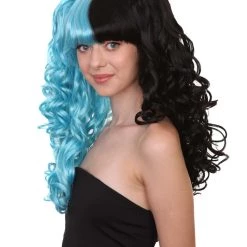 HPO Men's Dolly Womens Wig | Blue And Black Wig | Premium Breathable Capless Cap